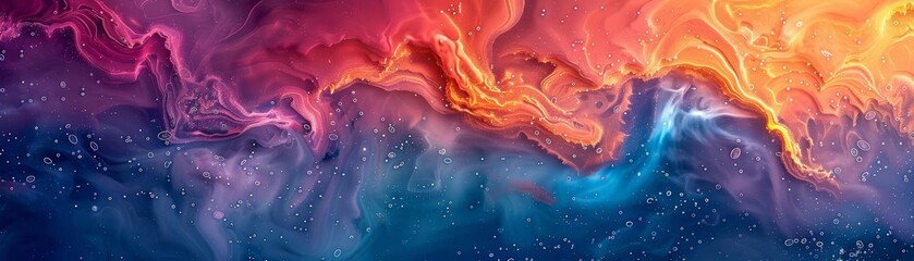 Wall Mural - Vibrant abstract art featuring swirling colors of orange, blue, and purple, creating a stunning visual effect.