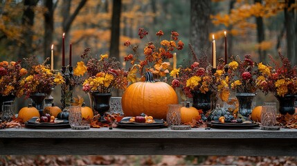 Wall Mural - Autumn nature concept. Fall pumpkins and apples on wooden rustic table. Thanksgiving dinner