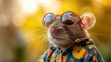 Wall Mural - Surreal Rat in Boho-Chic Attire,Vibrant Studio Portrait