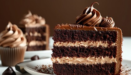 A piece of chocolate birthday cake, a taste that many children like at birthday celebrations