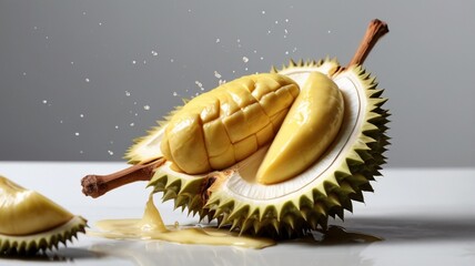 durian on a white table in a close-up photo