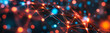 © thien - Glowing matrix of interconnected digital nodes creates vibrant visual experience. interplay of red and blue lights evokes sense of energy and connectivity.