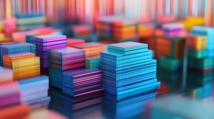 Poster - Detailed shot of a 3D stacked graph with layers of data blocks, each section in a different color, representing complex information in an easy-to-understand format.