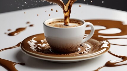 splash of coffee on a white table, in a close-up photo