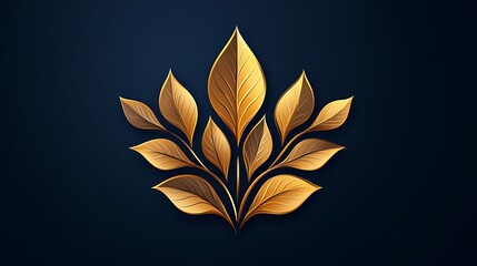 Wall Mural - A stylized golden floral design on a deep blue background.