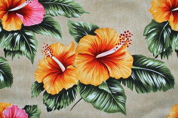 Tropical hibiscus floral pattern textile design