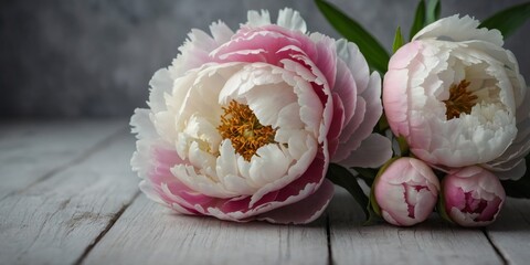 Beautiful bouquet of white and pink peonies.