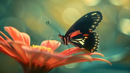 Wall Mural - Butterfly on a flower with a bokeh background