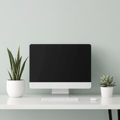 Website Redesign Mockup: Full-screen mockup of a redesigned website on a high-resolution monitor
