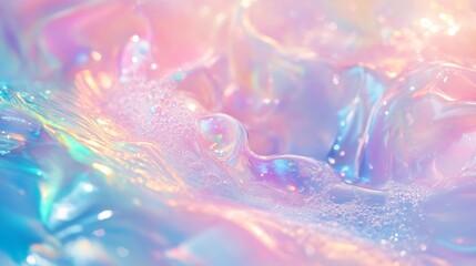 Wall Mural - A colorful, iridescent surface with bubbles floating on it