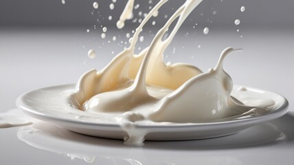 splash milk on a white table in a close-up photo