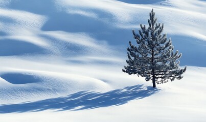 Poster - Solitary Pine Tree in a Snowy Landscape