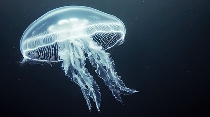 Canvas Print -   Close-up of a jellyfish in water with its head turned, resembling a jellyfish