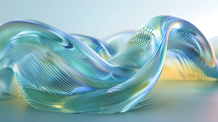 Abstract background of blue and turquoise glass waves with soft edges, flowing spherical liquid is a perfect element for modern design.