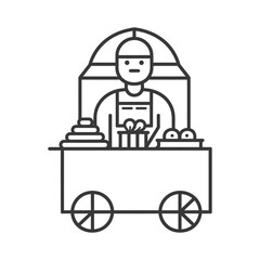 Wall Mural - Line Art Illustration of a Street Vendor Selling Goods from a Cart