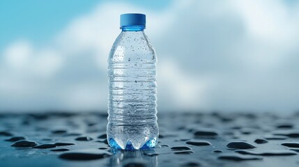 Poster - A bottle of a water bottle sitting on top of some rocks, AI