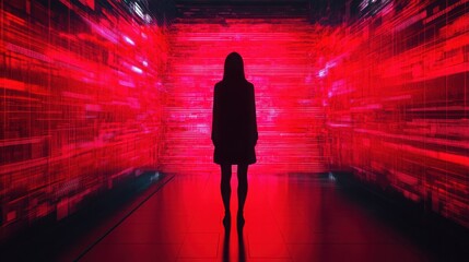 Wall Mural - a futuristic society where toxic people are represented as red, glitching holograms, their presence 