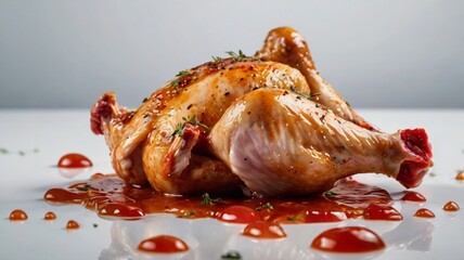 Wall Mural - chicken meat on a white table in a close-up photo