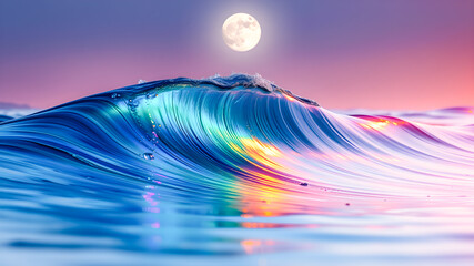 Wall Mural - Water surface with full moon in the background. 3D illustration