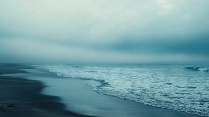 Poster -   A water body with incoming and outgoing waves and a cloud-filled sky above it