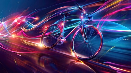a sleek bicycle with vibrant streaks of light in the background, creating a dynamic and futuristic f