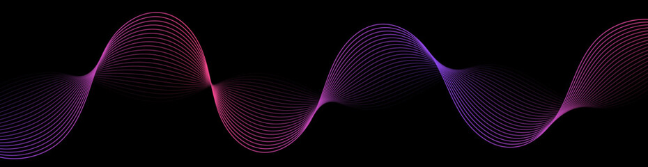 Wall Mural - Abstract background with lines and waves. Web banner size. Element for design. Vector background for brochure, booklet, flyer, poster. Black purple and pink gradient