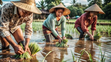 Poster -  farmers grow rice in the rainy season