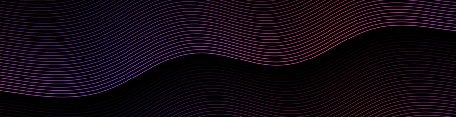 Sticker - Abstract background with lines and waves. Web banner size. Element for design. Vector background for brochure, booklet, flyer, poster. Black purple and pink gradient