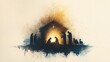 © Faith Stock - The Nativity. Silhouette of the Holy Family in the stable during the starry night. Digital illustration.