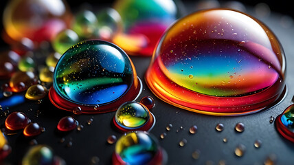 Wall Mural - Abstract Background of Floating Colorful Spheres and Bubbles, Liquid Bubbles And Drops