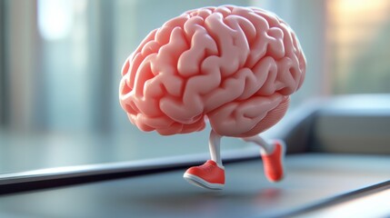 Canvas Print - A 3d model of a brain running on an exercise machine, AI