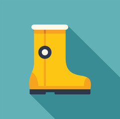 Wall Mural - Yellow rubber boot with white top and black sole standing on blue background with long shadow