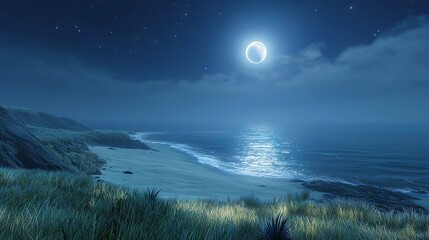Wall Mural - night beach, moon, ocean
