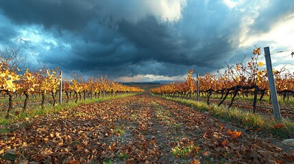 Poster -   A field covered in fallen leaves and lined with trees on the opposite side