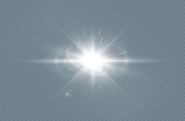 Aufkleber - White glowing light explodes on a transparent background. Bright Star. Transparent shining sun, bright flash. Vector graphics.	
