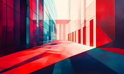 Wall Mural - Abstract Red and Blue Geometric Architectural Design