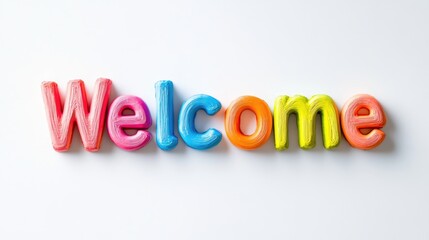 Colourful Welcome word on white background. Greeting text for events, websites, weddings and hospitality business