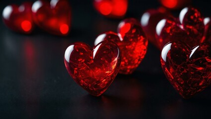 Sticker - Red hearts glowing vividly against a black background.