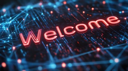 Welcome word on digital cyberspace background. Greeting text for events, websites, promotions and hospitality business