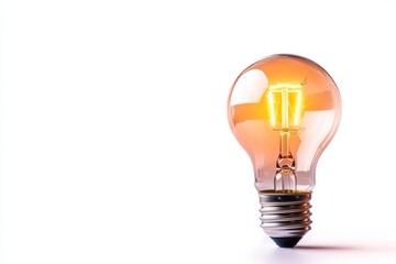 A single, glowing light bulb isolated on a white background. It symbolizes innovation, inspiration, creativity, and new ideas.  The light bulb is a classic symbol of knowledge and learning.