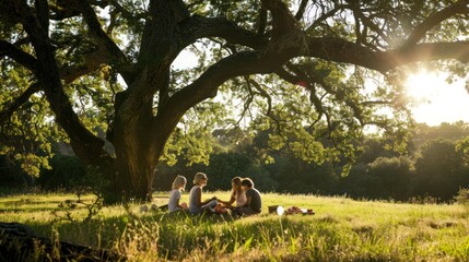 Canvas Print - Family Picnic Under a Sprawling Oak Tree