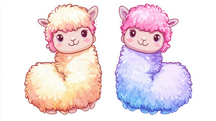 Wall Mural - alpaca animal cute fluffy cartoon colorful illustration pastel character design digital art whimsical pet adorable furry pink orange blue baby animals kawaii fun art 