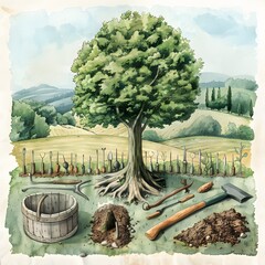 Tree Planting Tools and Landscape