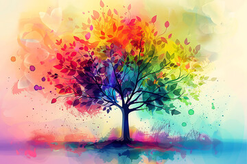 Wall Mural - abstract background, tree with branches made of colorful butterflies.