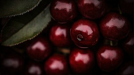 Wall Mural -   A single cherry with a leaf attached to it