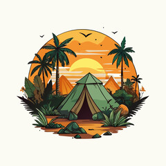 Wall Mural - Camping place Outdoor jungle adventure Tshirt Design (5)