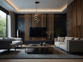 Sleek, modern room design rendered in a D illustration.