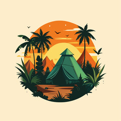 Wall Mural - Camping place Outdoor jungle adventure Tshirt Design (8)