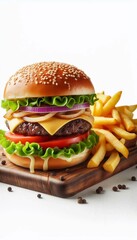 Wall Mural - Cheeseburger mit Pommes