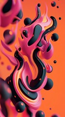 Wall Mural - Dynamic swirling forms in pink and black create an explosion of color on a warm backdrop